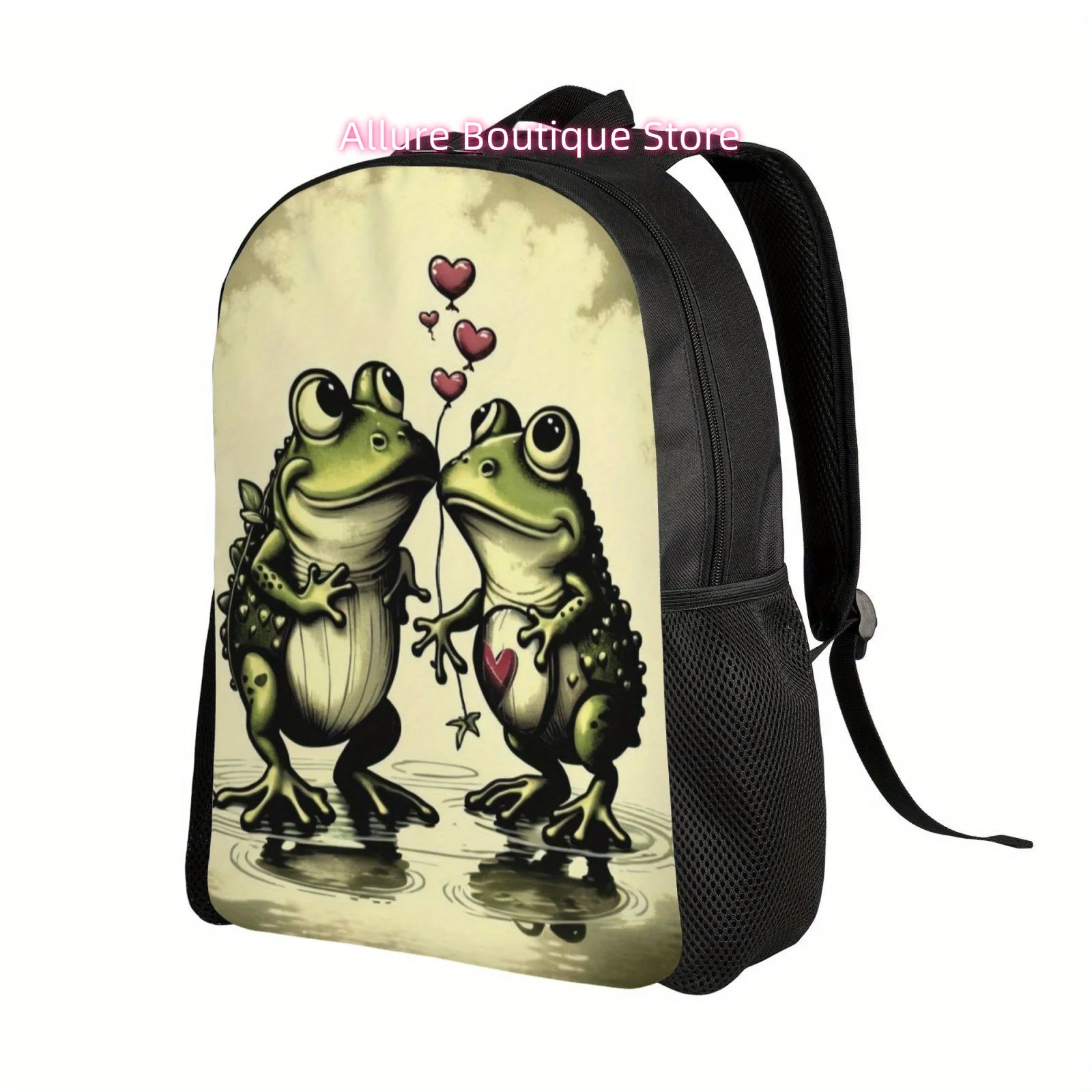 Frog-Themed Lightweight Backpack, Large Capacity for Laptop & Books, Adjustable Straps, Perfect for Work, Travel & College