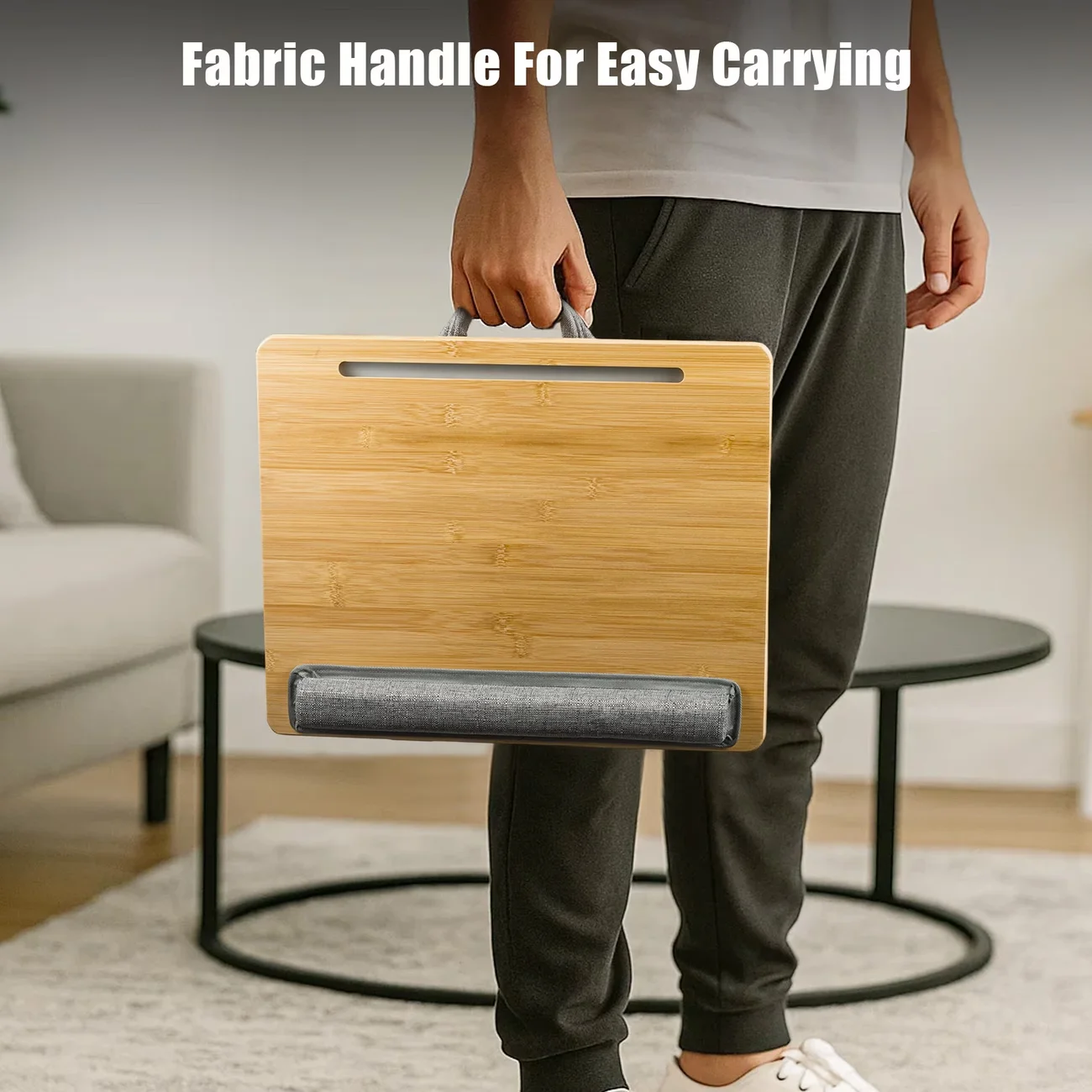 Portable laptop desk - foldable with armrests, mouse pads, tablet and phone slots, and easy to carry handles - perfect for home