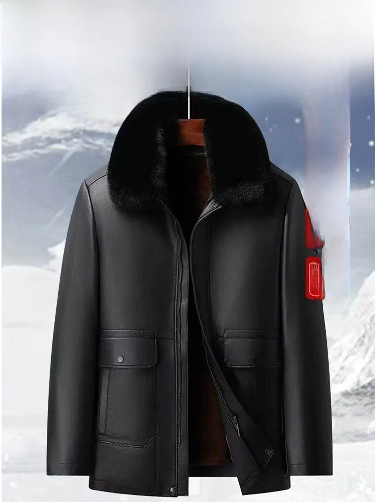 

Утепленная кожаная куртка TUCANO для мужчин среднего и старшего возраста с отстегивающимся капюшоном на молнии