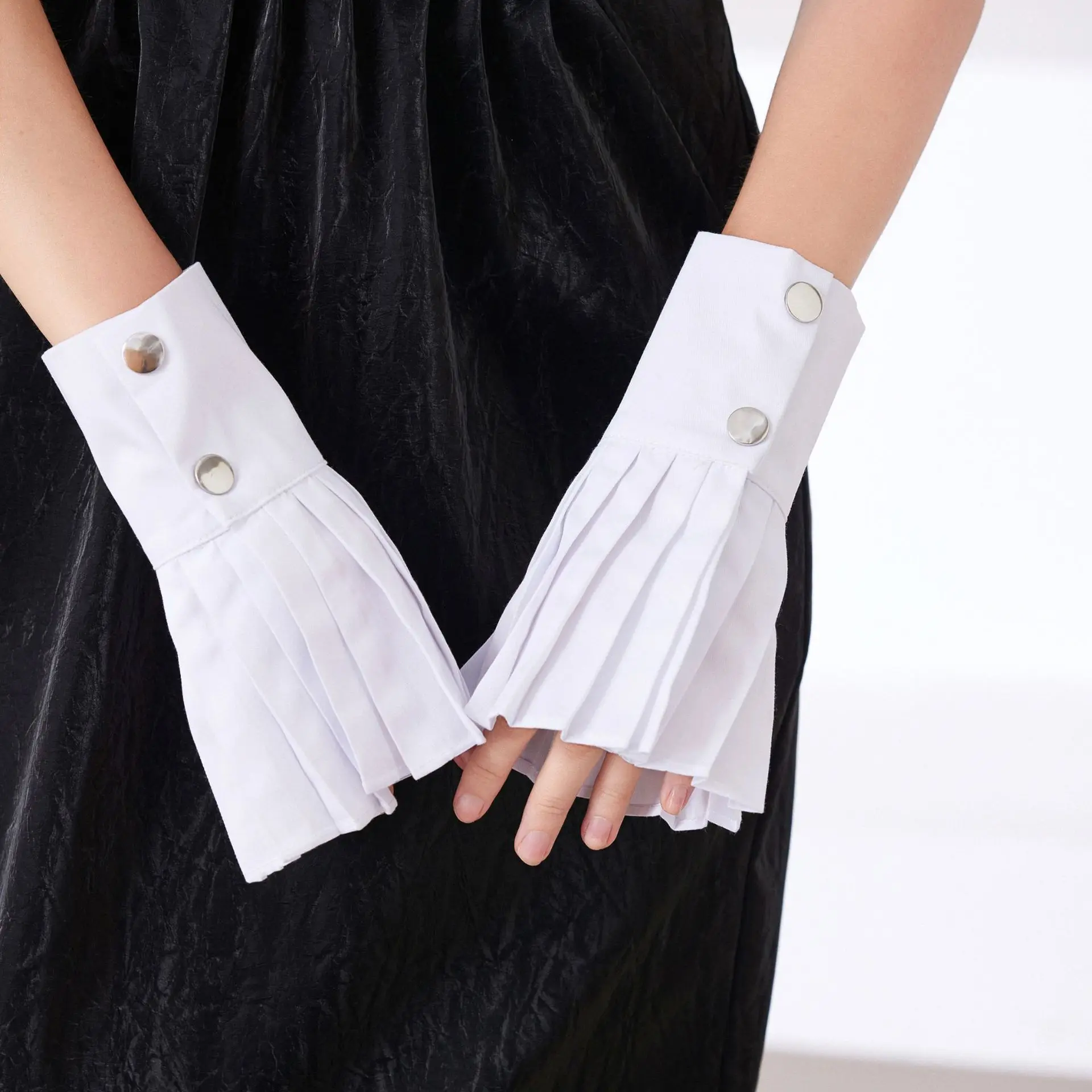 

Белые съемные плиссированные манжеты, женский свитер, рубашка, декоративные оборки, расклешенные рукава, перчатки на запястье, аксессуары для костюмов