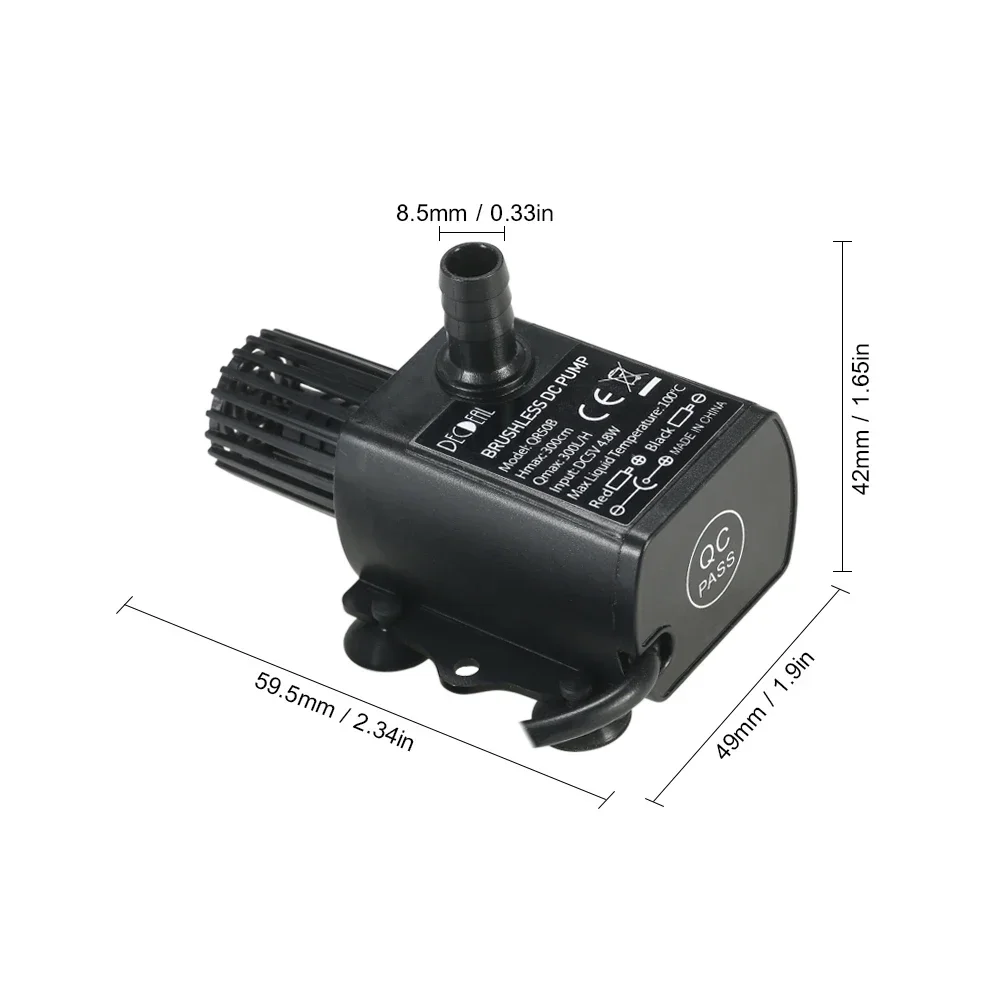 4.8W Ultra-quiet Mini Brushless Water Pump Waterproof Diving Fountain Aquarium Circulation 300 Liters/hour Lift 300 Cm