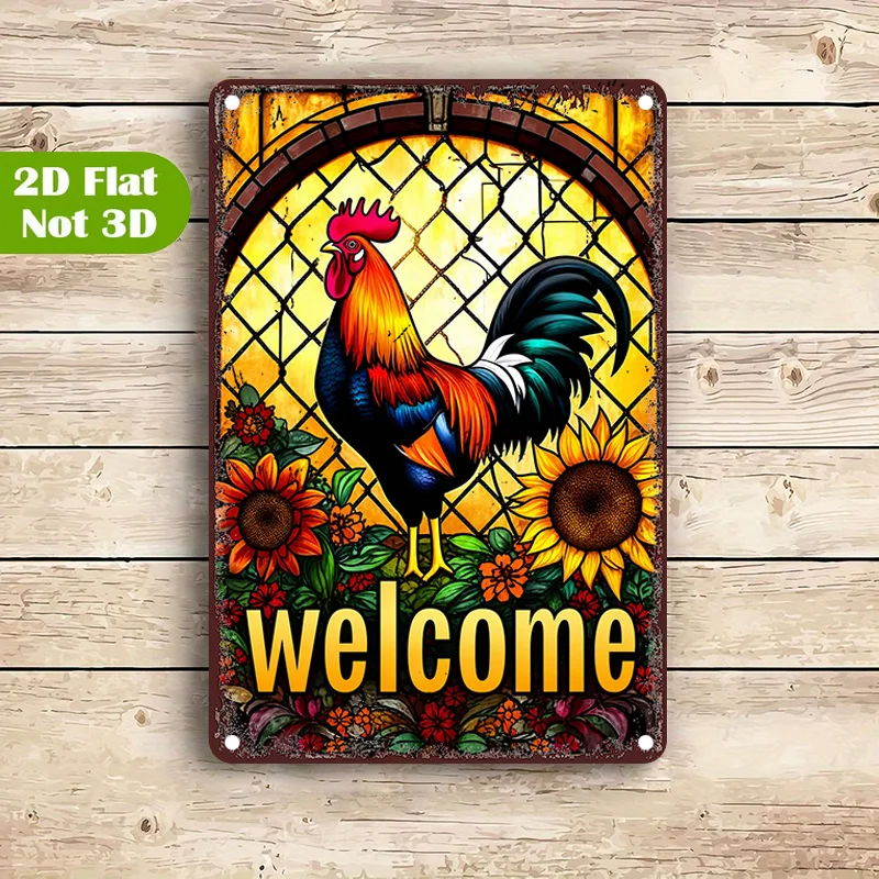 CIFBUY Rustic Floral Rooster Aluminum Wall Art Waterproof Durable Metal Sign Poster For Home Living Room Bedroom Decor Display