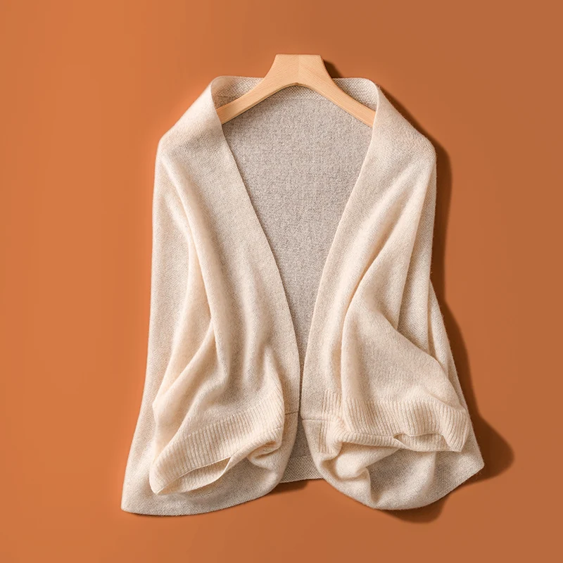 

MVLYFLRT 100% Cashmere Women's Knitted Shawl Scarf Dual-Use Winter Spring Autumn Versatile Air-Conditioned Room Top