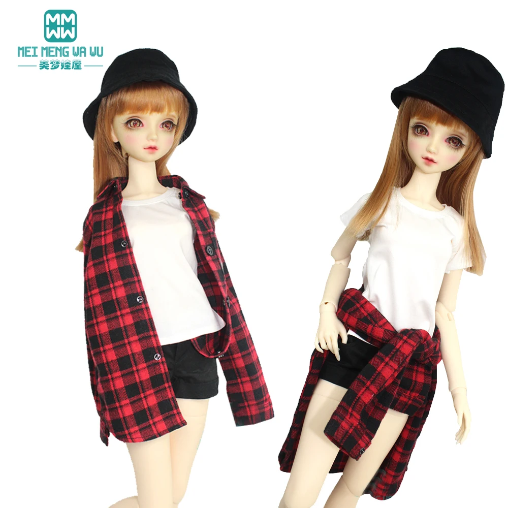 BJD accessories doll clothes fit 57-60cm 1/3 BJD DD SD doll fashion red plaid shirt, T-shirt