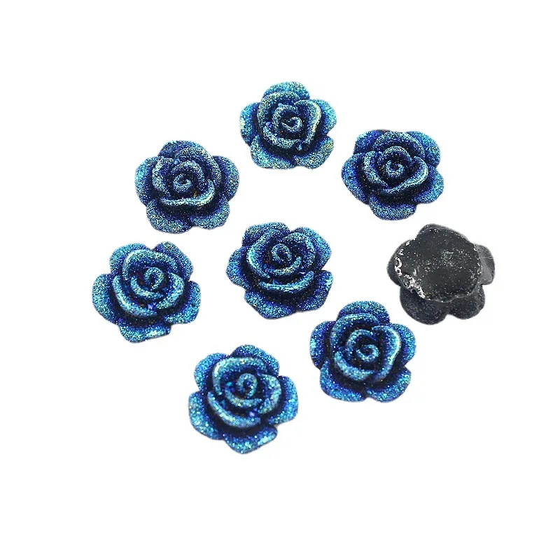 20pcs 13mm Sparkle Shiny Blue Black Resin Rose Flower Flatbacks DIY Crafts Embellishment Cabochon For Scrapbook Cardmaking