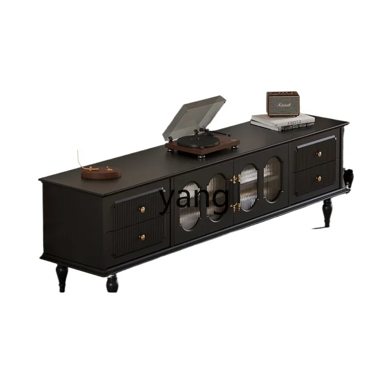 LHH solid wood TV cabinet medium antique small apartment living room retro black TV cabinet