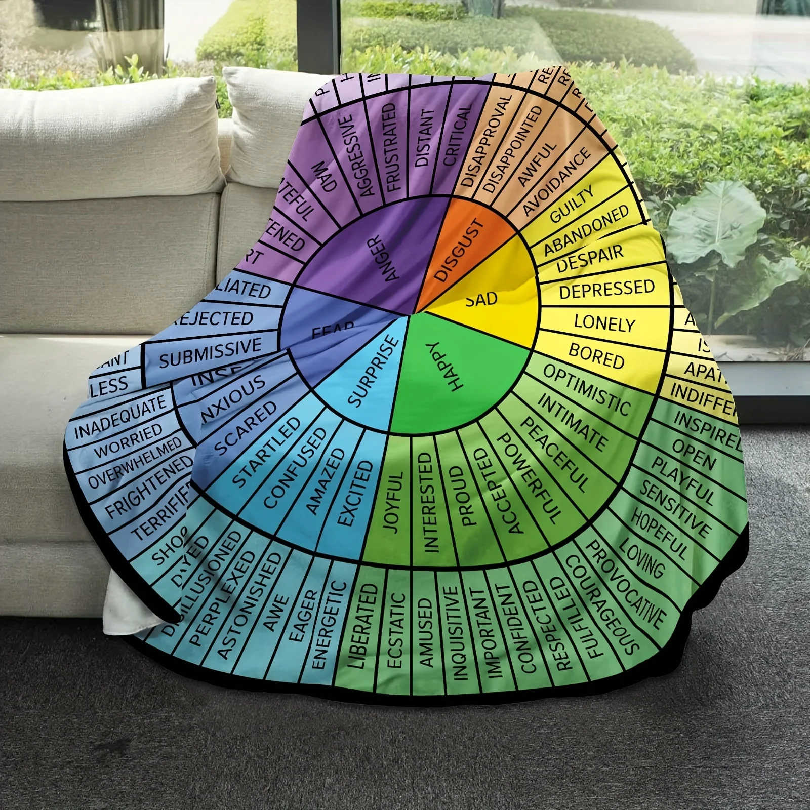 Feelings Wheel Round Blanket Feeling Wheel Gift for Women/Men Feelings Wheel for Sofa Bed Blanket for All Seasons Home Decor