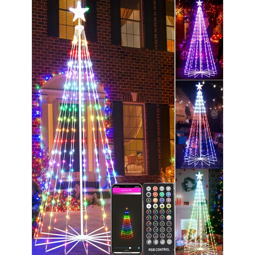 Christmas Tree Star Lights,7FT 295LED Smart Color Change Christmas Lights with Remote Timer Music Sync Bluetooth App Controlled