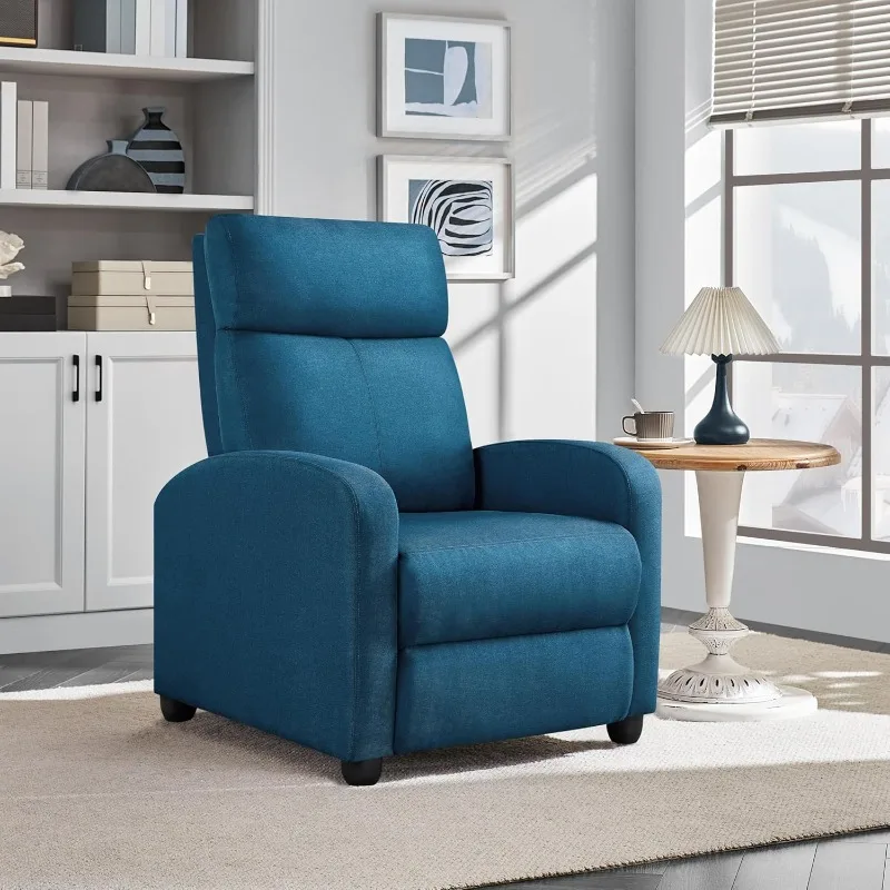 Fabric Recliner Sofa Modern Single Recliner Sofa Home Theater Seating with Thick Seat Cushion Backrest and Pocket Spring Blue