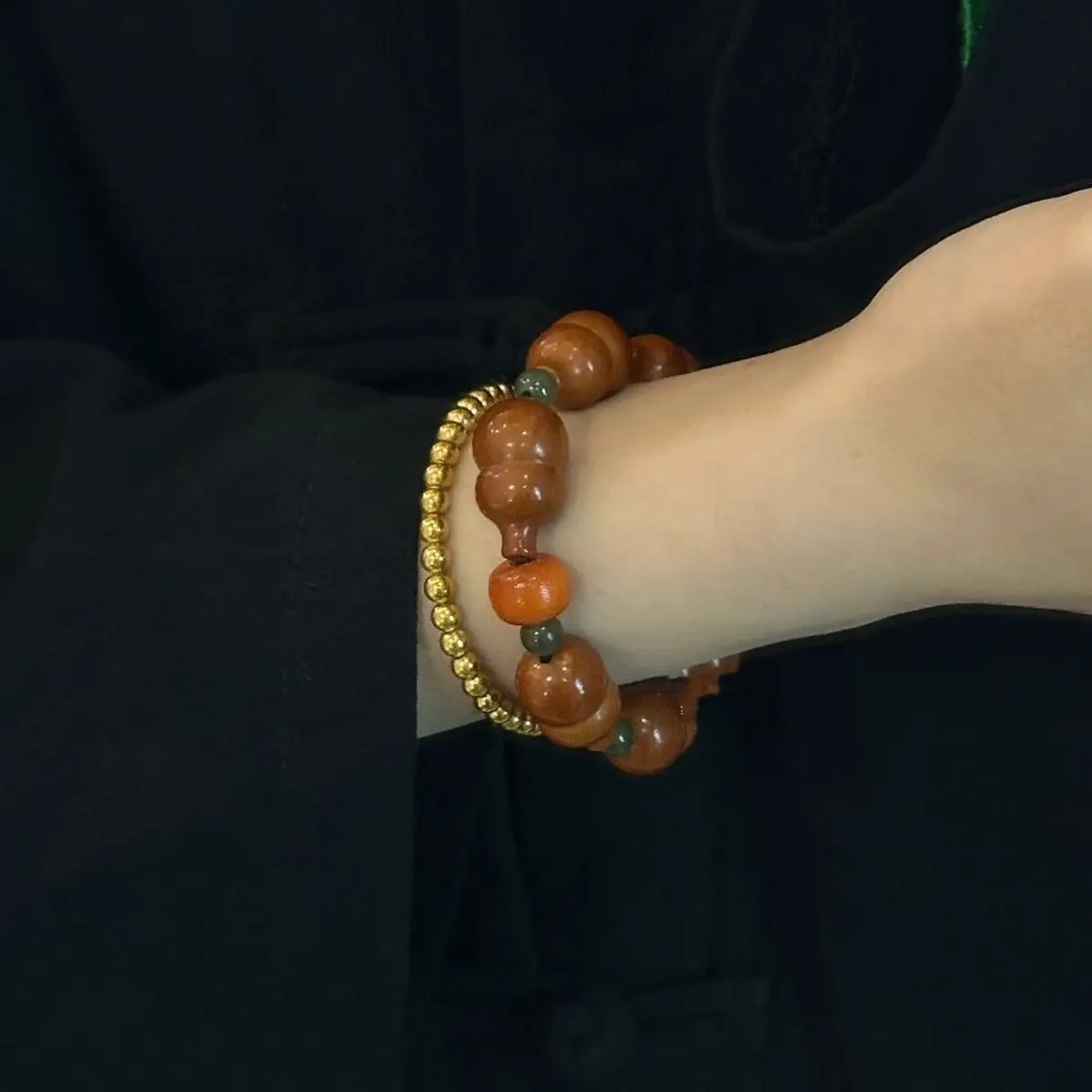 Natural Olive Kernel Gourd Bracelet Fulu Double Fortune Wen Play Plate String All-match National Style Nafu Rosary for Women