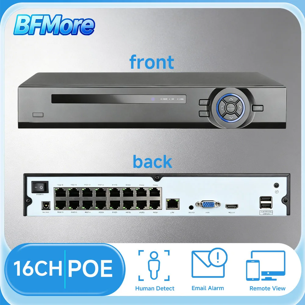 BFMore 4K 8MP 16CH POE NVR AI Smart Recording Security Surveillance Network Video Recorder Up to 8TB HDD For POE Камера