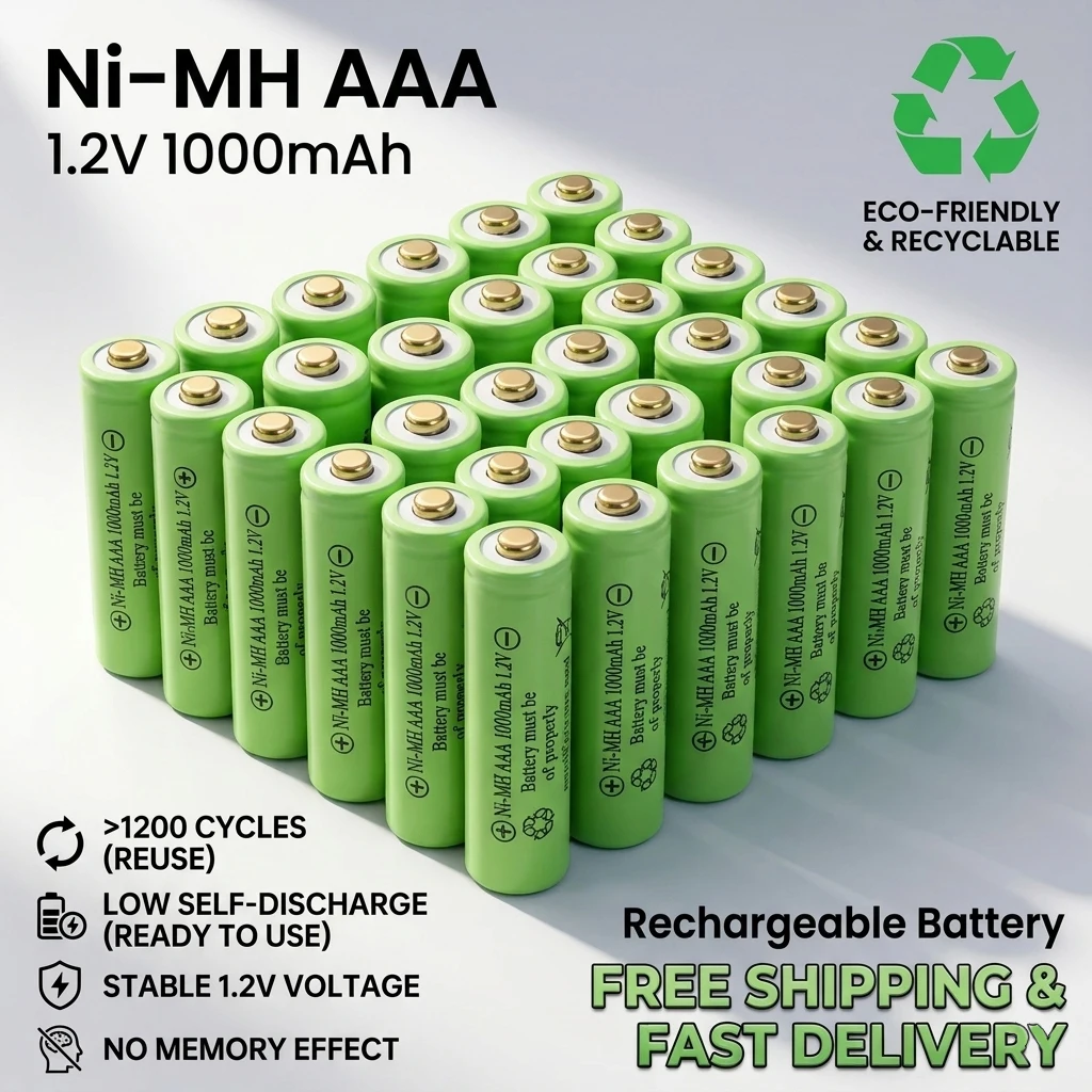 

1000mAh 1.2V AAA Ni-MH Rechargeable Battery 1.2 Volt AAA Cell for RC Car Toys Remote Control Mouse Solar Lamp Garden Lights