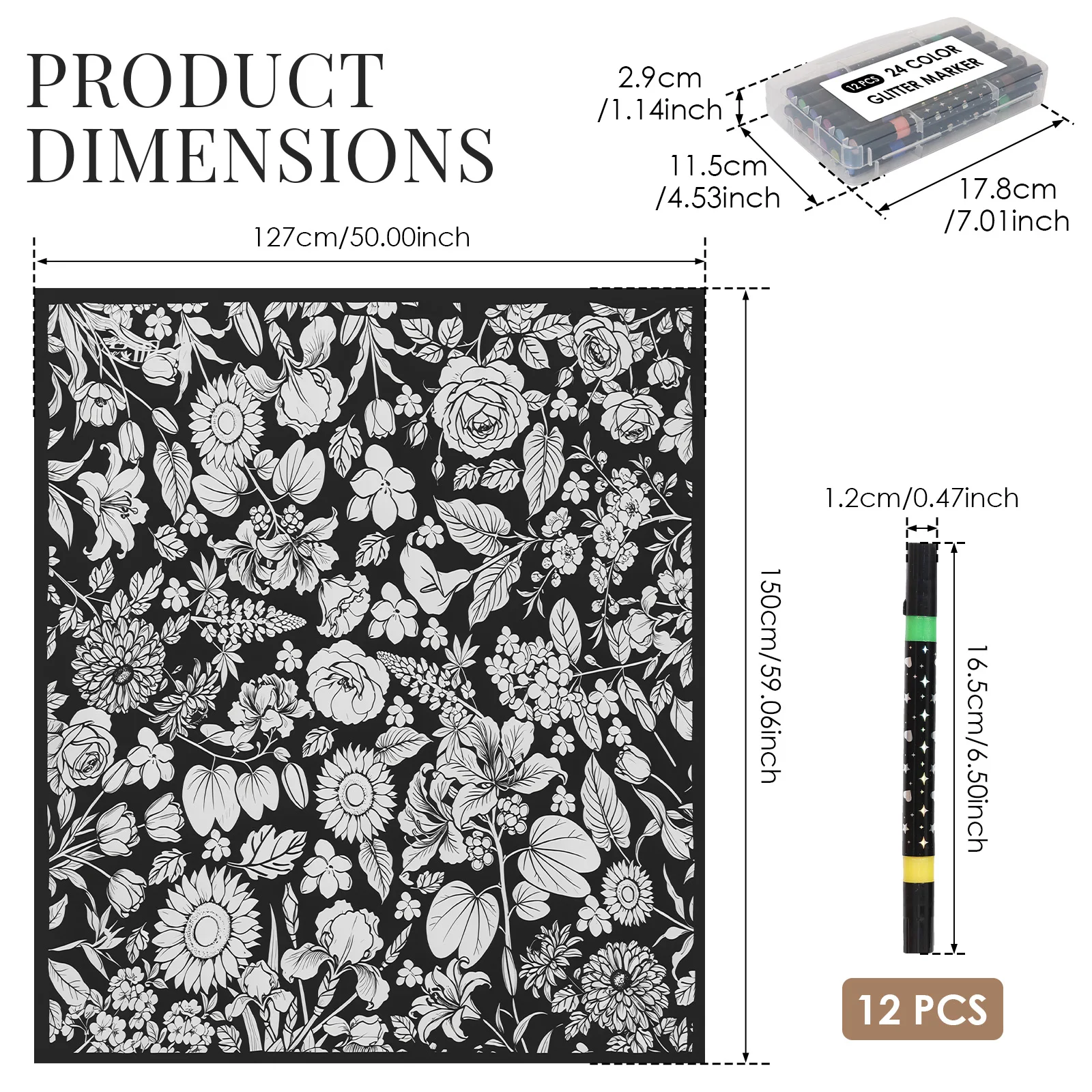 DIY Coloring Blanket with 12 Dual Tip Glitter Marker Creative Personalization Pattern Blanket Machine Washable Coloring Blankets