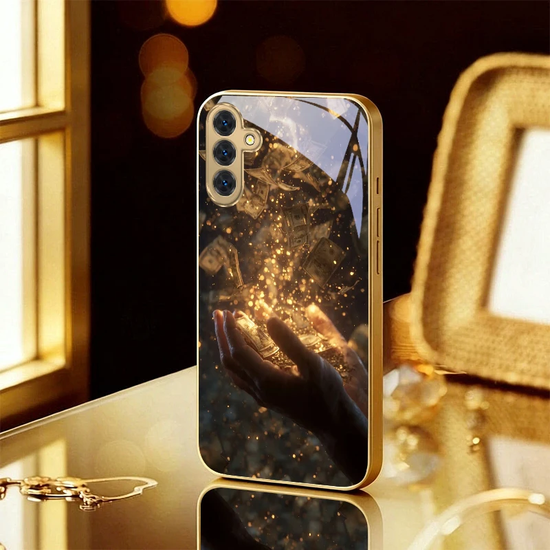 Chao Yue Star River Map For Samsung A31 A51 A71 A12 A22 A32 A42 A52 A72 A13 A23 A33 A53 Golden Glass Electroplated Phone Case