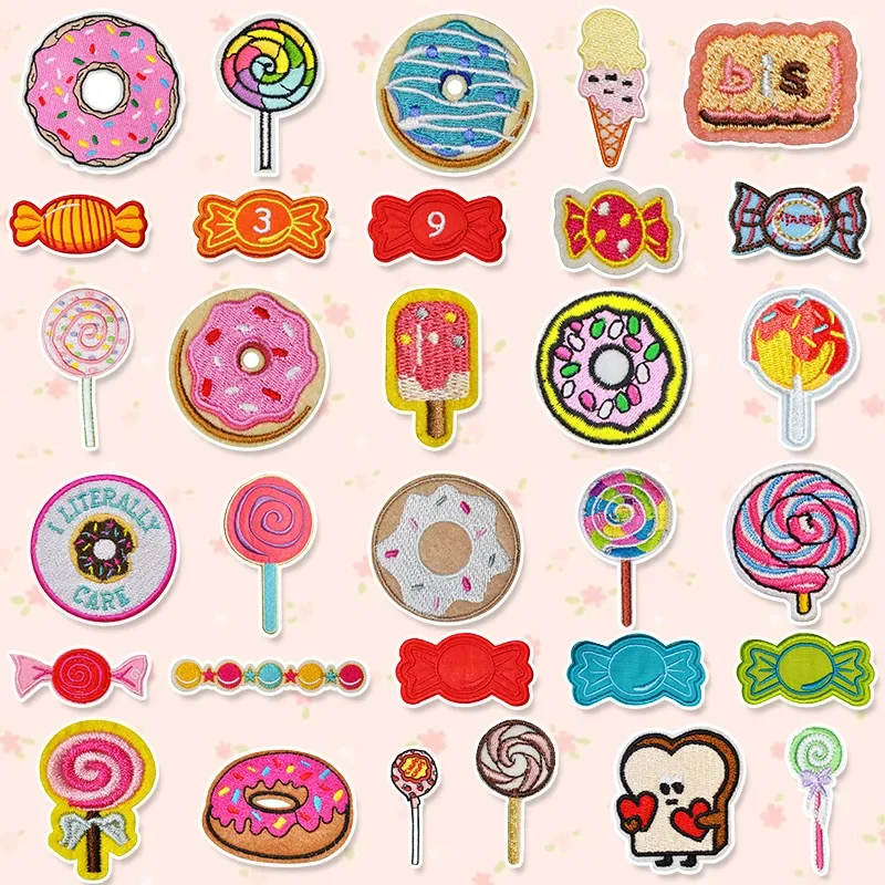 10 stks Snoep Donut Strijken Patch Ijs Borduren Applique IPatches voor Kleding Lollipop Kids Patch Snoep Party Decoraties