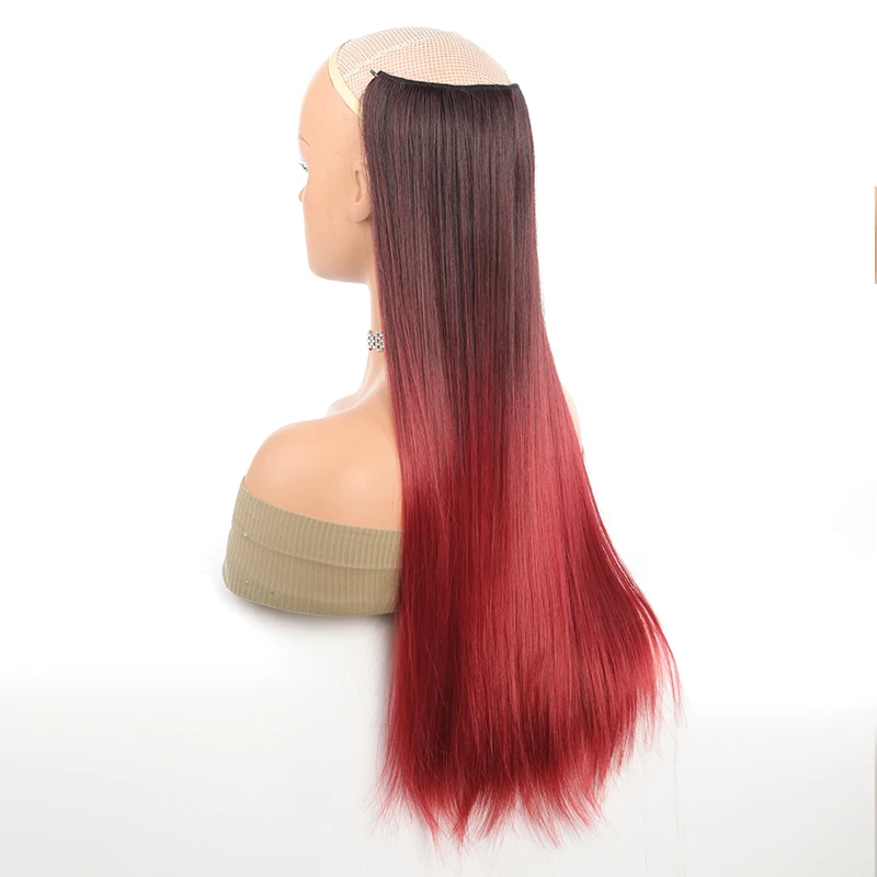 PAGEUP No Clip Natural Hair Extensions Invisible Wire Synthetic Long Straight Black Red Grey False Fish Line Hairpiece For Women