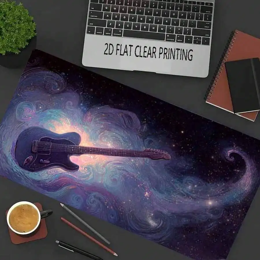 Large Gaming Mouse Pad With Anti-Slip Rubber Base, Space Guitar Design, Washable, For PC Laptop Keyboard Desk