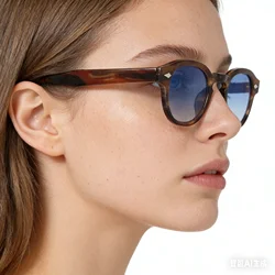 Retro Tortoiseshell Round Sunglasses for Women Unique Brand Design Vintage Eyeglasses Leopard Blue Lens Square Sun Glasses UV400