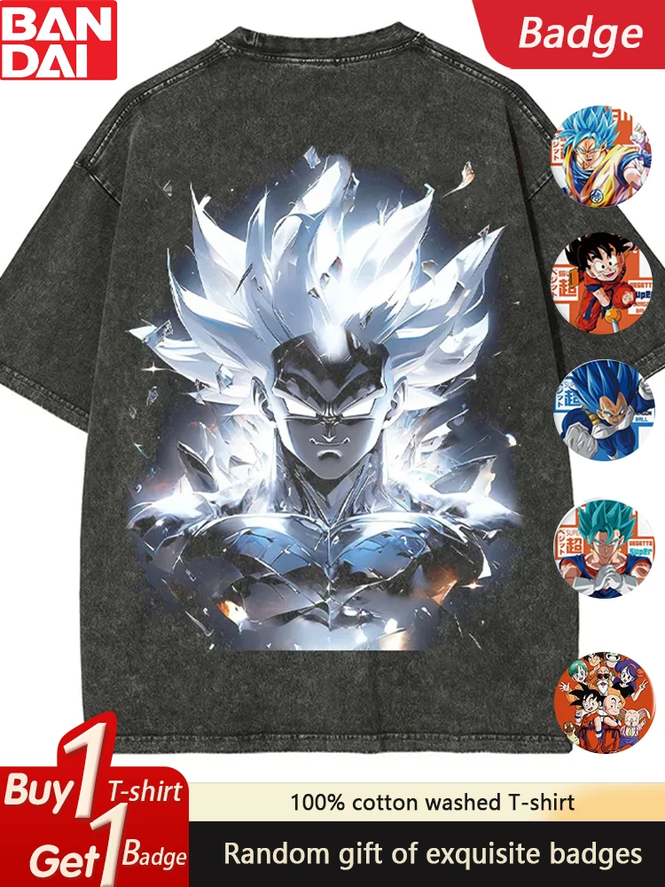 

Dragon Ball Hot Blood Peripheral Loose Sports Washed Short Sleeve T-Shirt Men's and Women's Cotton Retro Short Sleeves