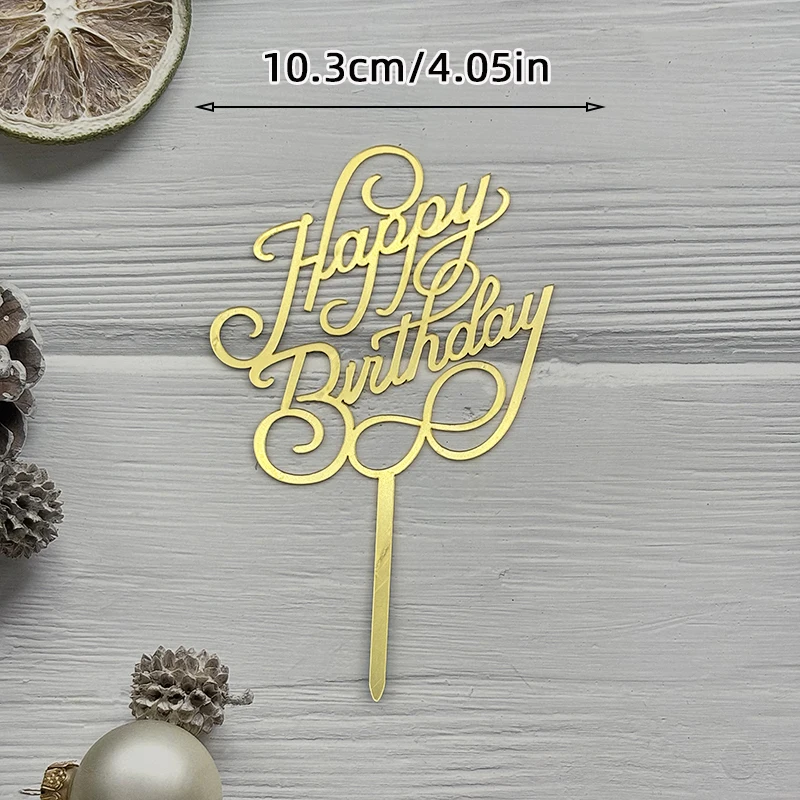 Einfacher Tortenaufsatz „Alles Gute zum Geburtstag“, Silber, Rosa, Gold, Acryl, für Kinder, Babyparty, Party, Dessert, Kuchendekoration, Geschenkzubehör – Detail 4