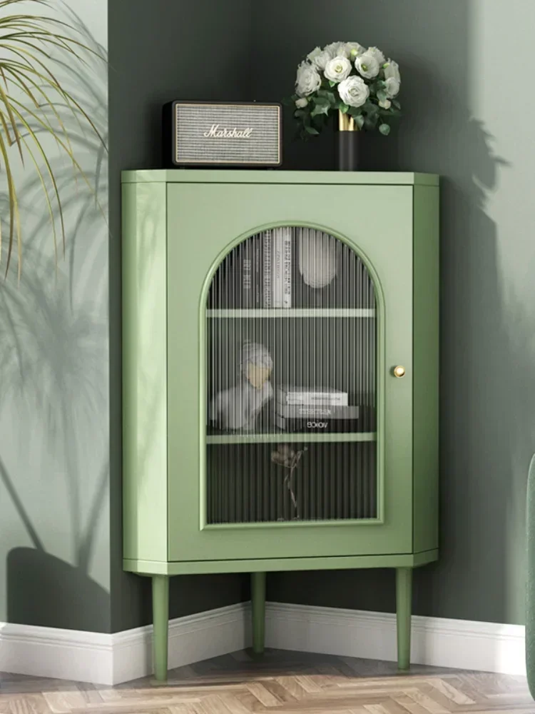 Italian Solid Wood Corner Cabinet Light Luxury Oak Corner Shelf Nordic Living Room Corner Triangle Storage Cabinet Locker