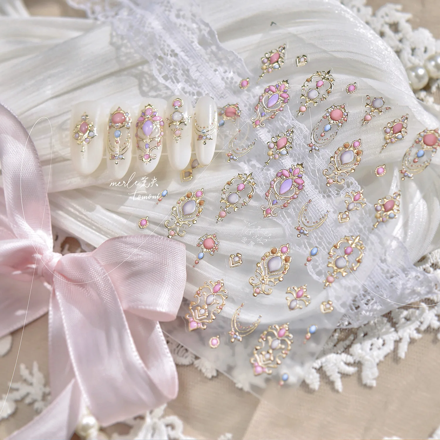 Gold Scepter Frames Nail Art Stickers Lavish Jewel Crown Patterns 5D Metal Nail Sticker Self Adhesive Manicure Decorat Decal DIY