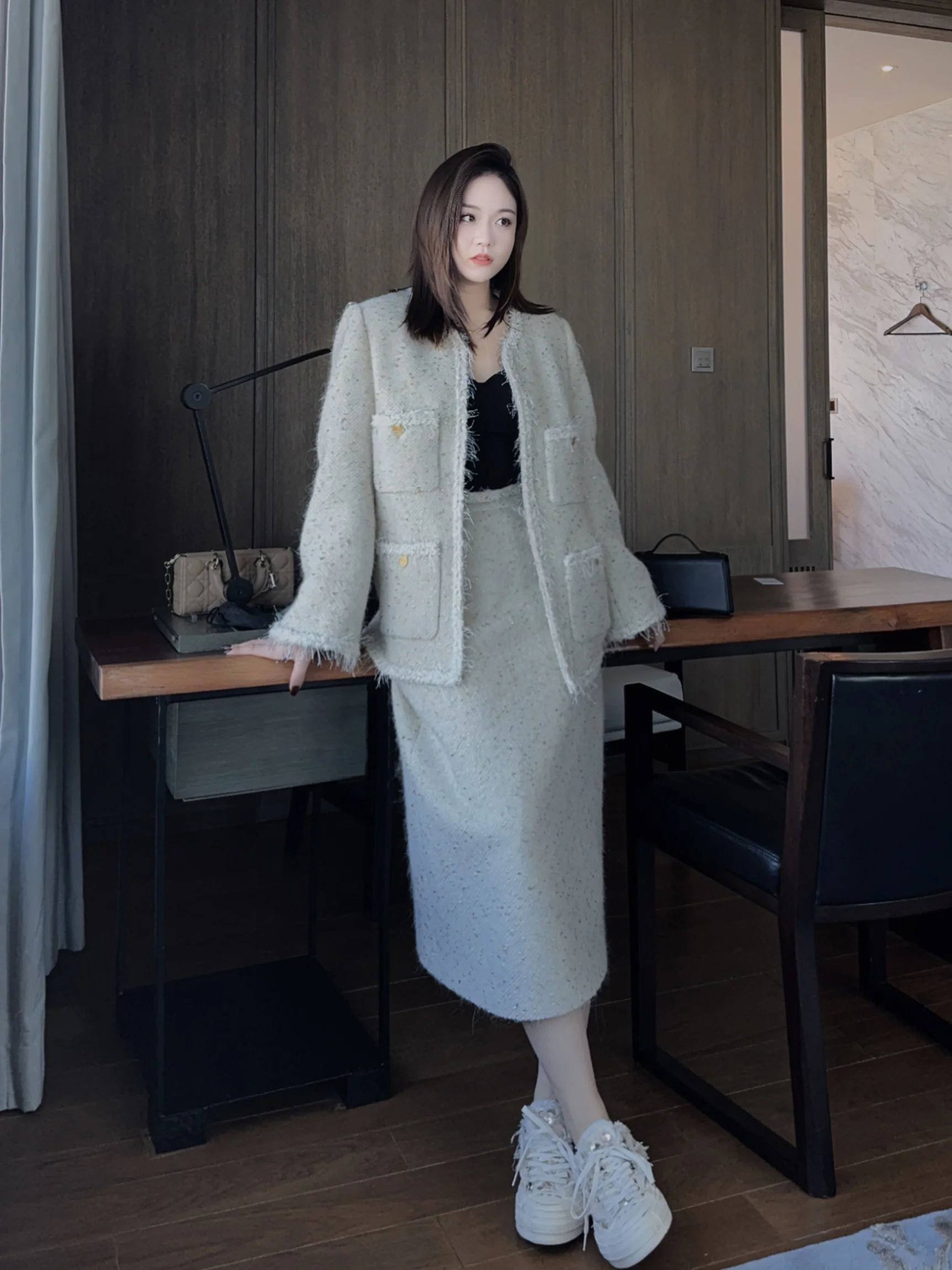 

Элегантная зимняя юбка OSENSO для женщин: новая модель, высокая талия, длинная, А-силуэт, из шерстяной смеси, класса люкс