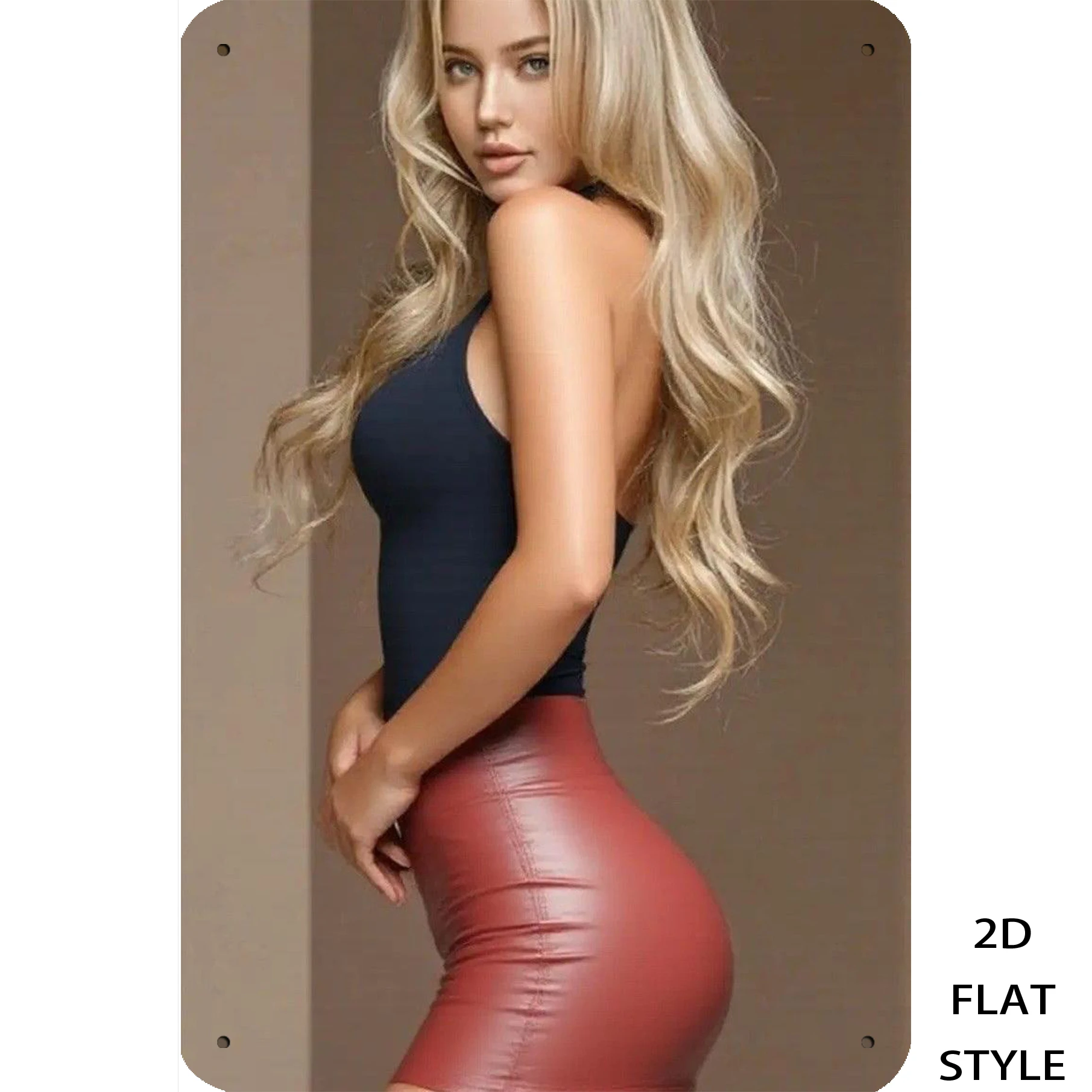 Retro Metal Iron Sign 8in*12in - Blonde Woman in Tight Skirt Design, Wall Decor for Man Cave Workshop Pub