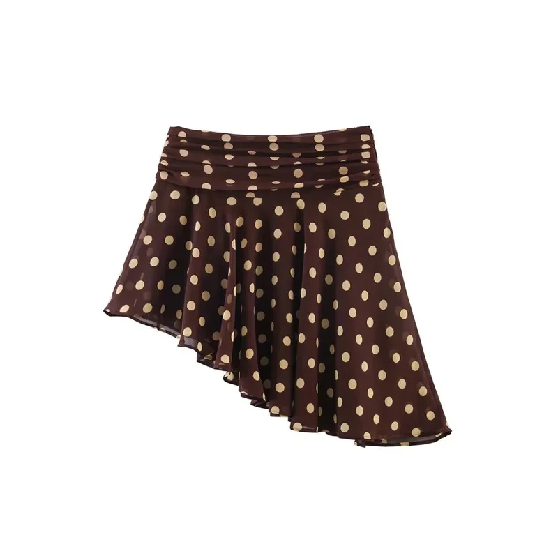 BKQU Polka Dot Women Mini Skirts 2026 Summer Asymmetry Pleated Elegant A-line Vacation Party Short Skirt Chic Y2k Street Skirt