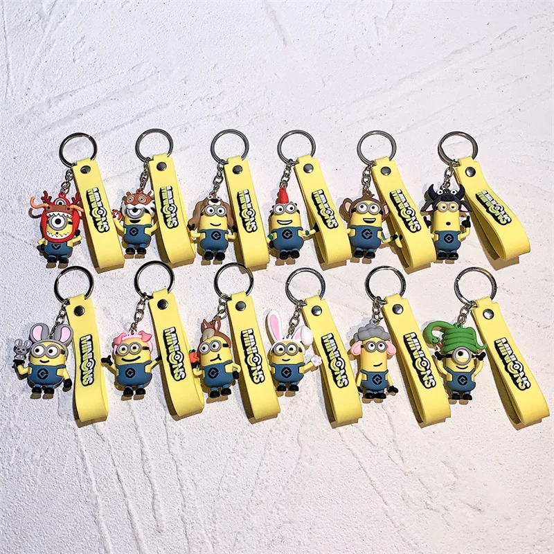 MINISO Cute Cartoon Anime Minion Keychain 12 Zodiac Keyring Student Couple Backpack Car Key Pendant Children\'s Toy Gift