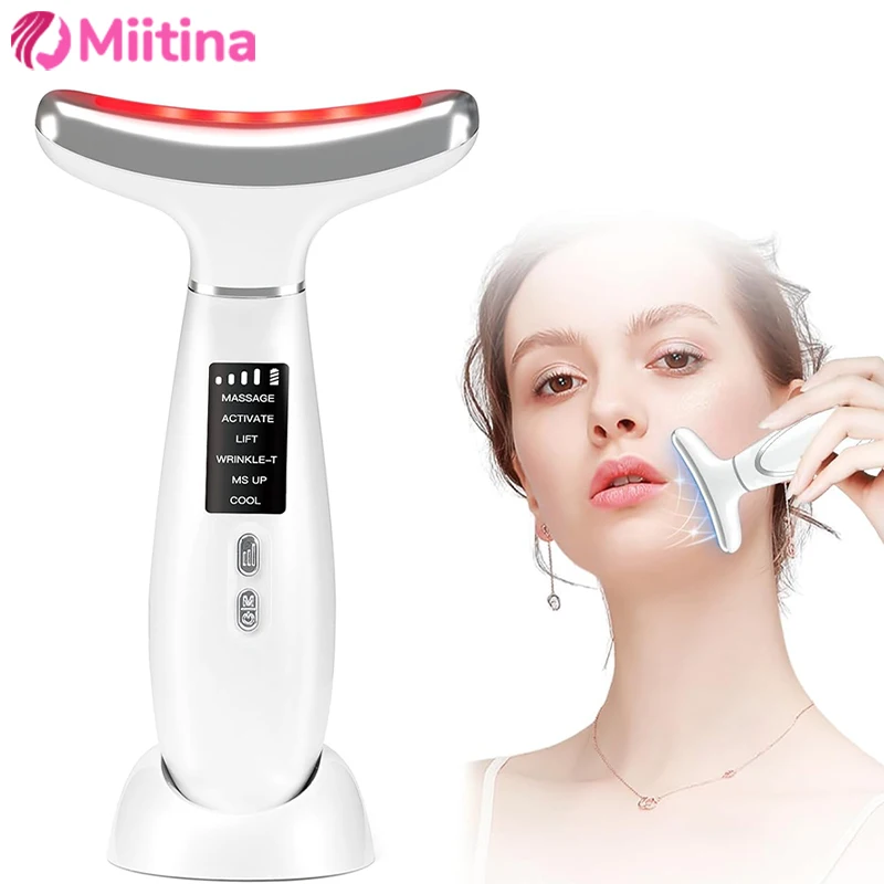 Micro-Current Face Neck Beauty Device Face Tightening Beauty Machine Cold Hot Compress Anti-wrinkles LED Phototherapy Skin Care