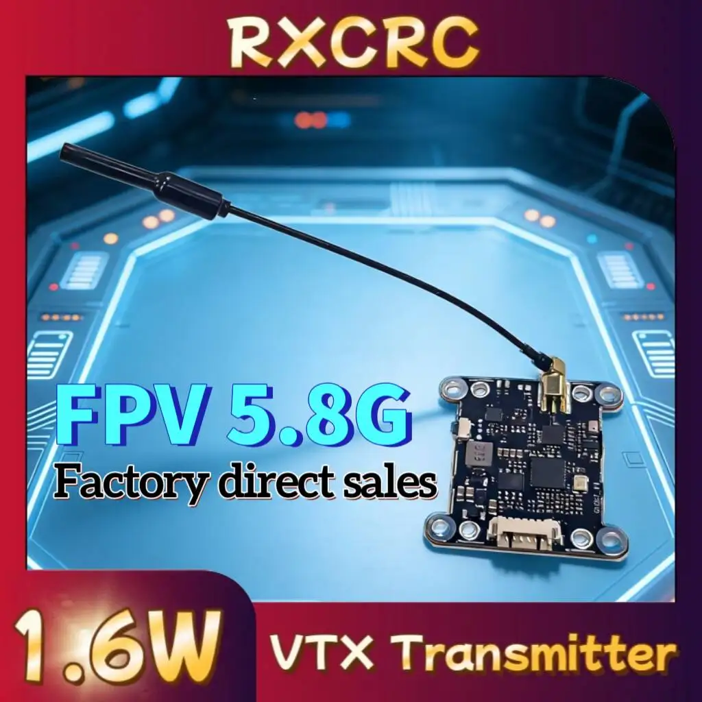 

Видеопередатчик RXCRC 5.8G VTX с двойными монтажными отверстиями (20 мм/30,5 мм), высокой мощностью 1,6 Вт и встроенным микрофоном для RC FPV