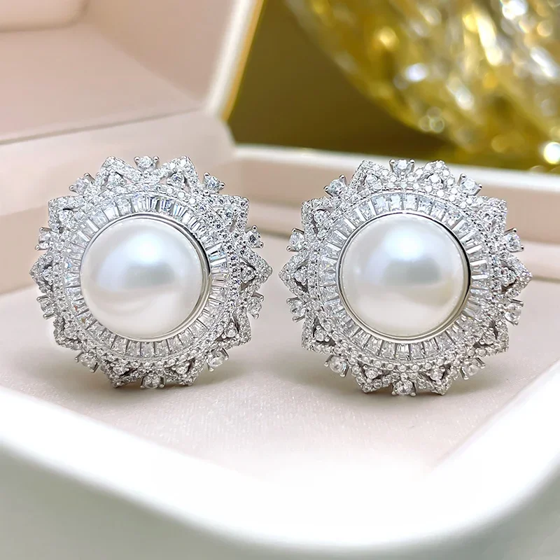 10 carat luxurious earrings with a high-end feel, 925 sterling silver earrings with full diamonds from Europe and America