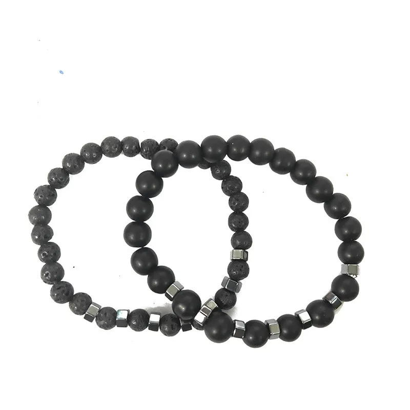 2pcs/set Beaded Bracelet Men Lava Stone Agate Tiger Eye Bead Charm Men Women Bracelet Sets Jewelry Best Gifts Pulsera Hombre