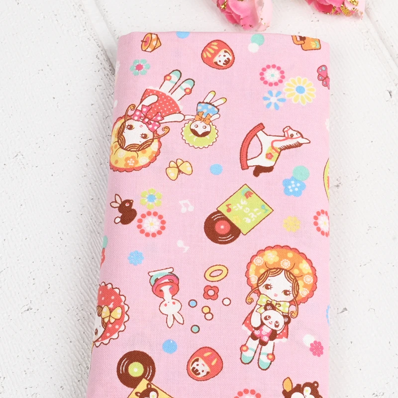 Japan Imported Plain Cotton Vintage Little Girl Doll Nostalgic Print Fabric for Handmade Package Baby Clothes Clothing Fabric