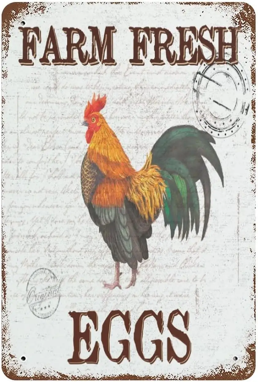 Chicken Coop Decorations 8x12 inch Aluminum Sign, Farm Fresh Eggs Retro Metal Vintage Tin Sign Chicken Egg Sale Market Farm sign