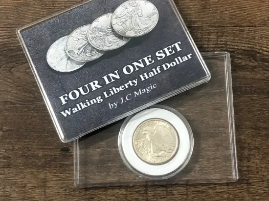 Four in One Walking Liberty Half Dollar Set Zaubertricks Münze erscheinen Vanish Magia Magier Zubehör Close Up Illusion Mentalismus