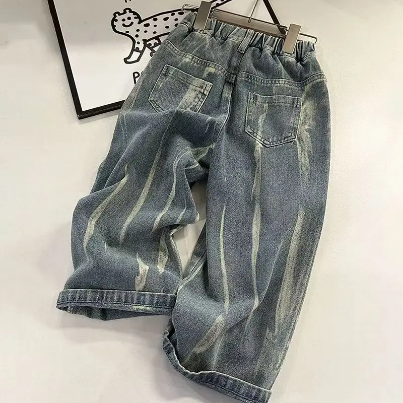 

Boys' Jeans 2025 Spring and Autumn New Children's Pants Tie Dye Straight Leg Pants For Girls Loose Casual Pants 90-150CM