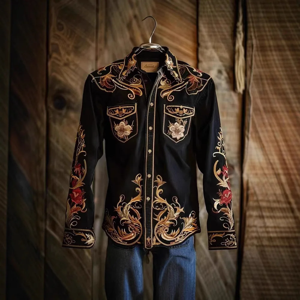 

Мужская повседневная рубашка с принтом, свободного кроя, удобная, 2024, модный винтажный стиль, топ с длинным рукавом для трансграничной торговли