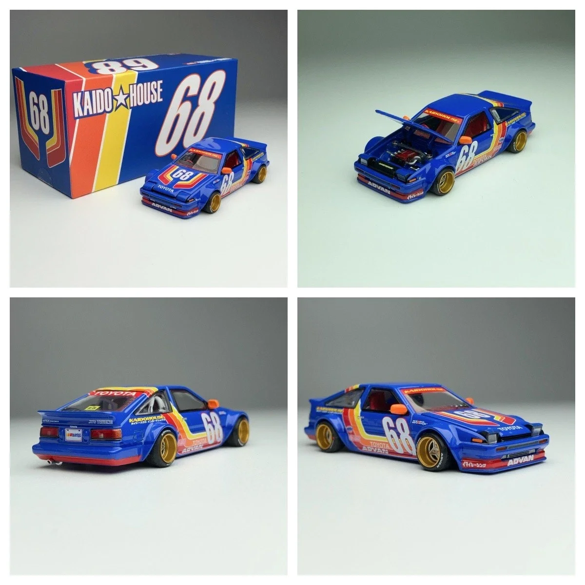 

Kaido House x Mini GT 1:64 AE86 Sprinter Trueno Kaido Racing V1 Blue # 196 JDM Alloy
