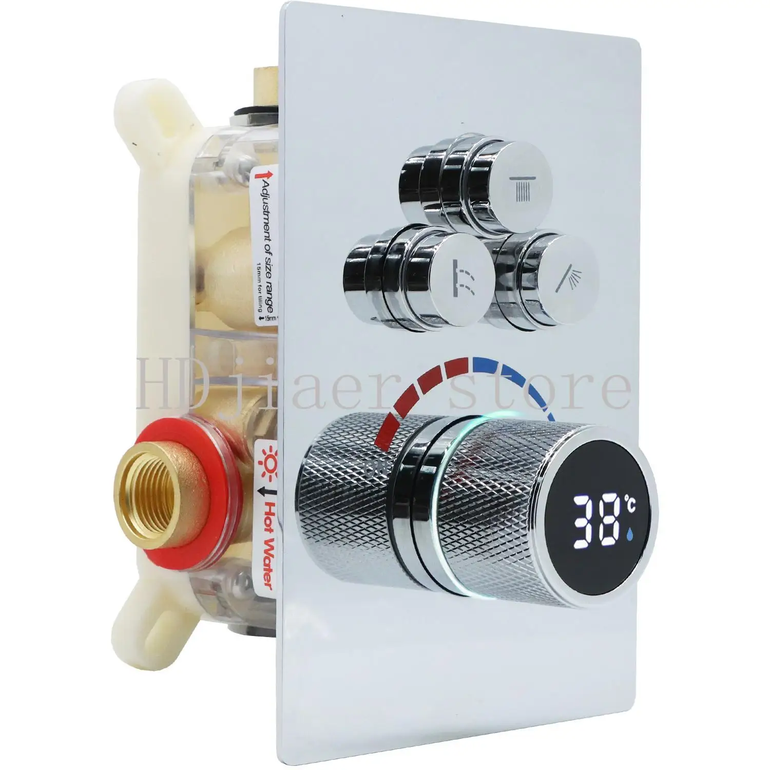 

Digital display concealed showerhead valve switch with three functions, wall mounted independent control splitter valve body
