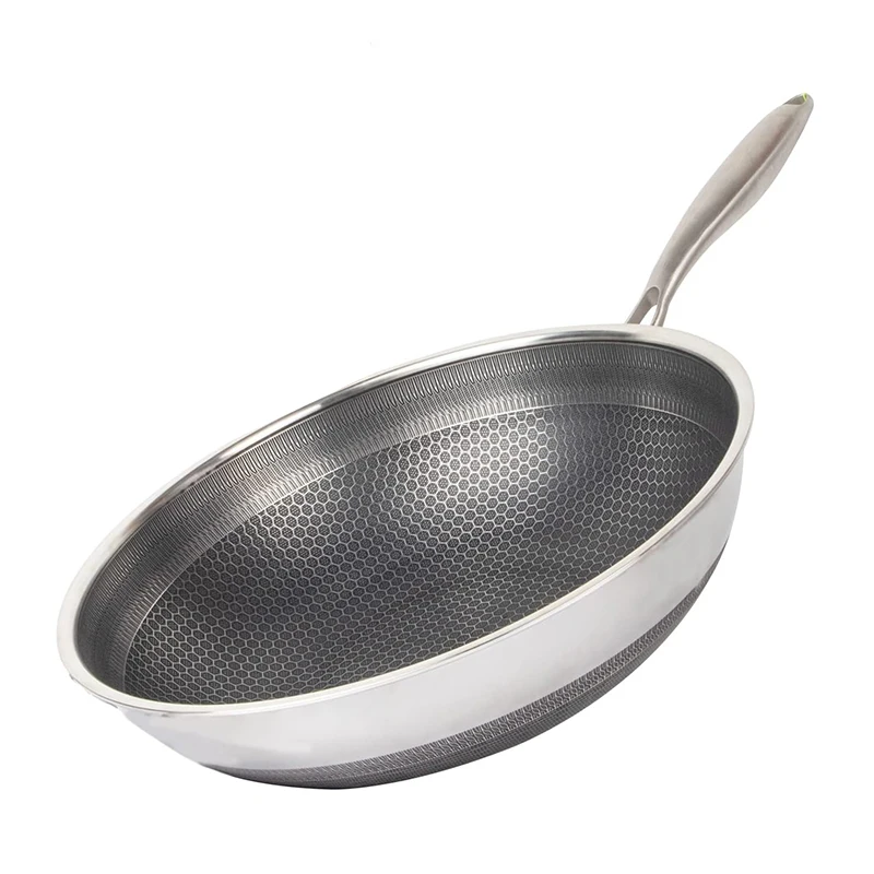 Wok-Pfanne aus Edelstahl 316, antihaftbeschichtet, Waben-Wok-Pfanne, große Tiefrühr-Bratpfanne, Pfanne mit Griff, Induktionskompatibel JT560