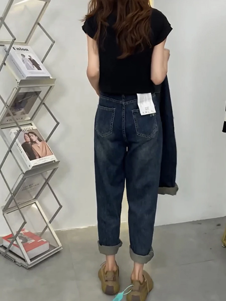 9961 Spring Summer 5xl 100kg Loose Casual Ripped Jean For Women Straight Retro Distressed Straight High Waist Female Denim Pants