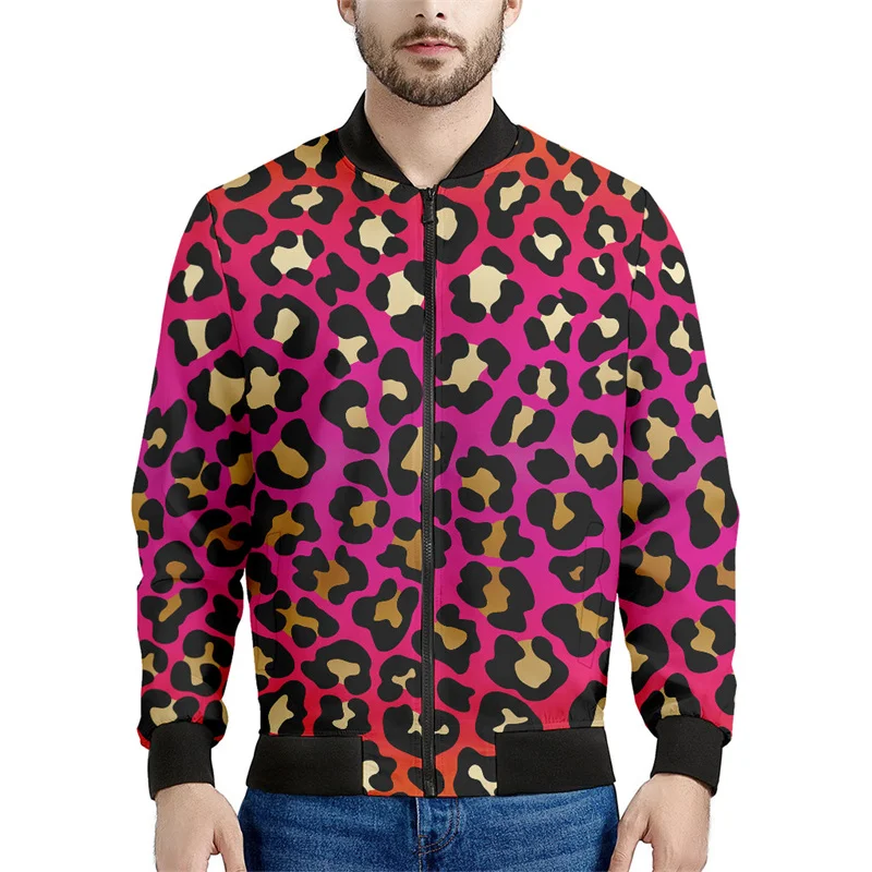 Giacca con cerniera stampata in 3d leopardata colorata per uomo felpa con personalità primavera autunno Street giacche donna cappotti a maniche