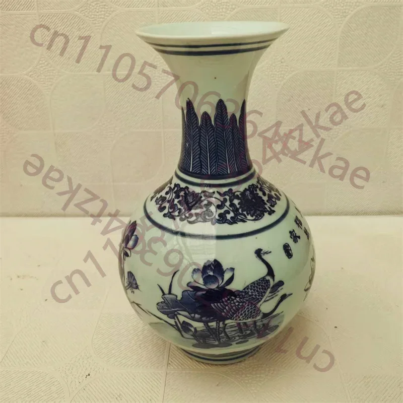 Antique Chinese Porcelain Vase Blue White Dragon Pattern Long Neck round Mouth Old Decorative Artware