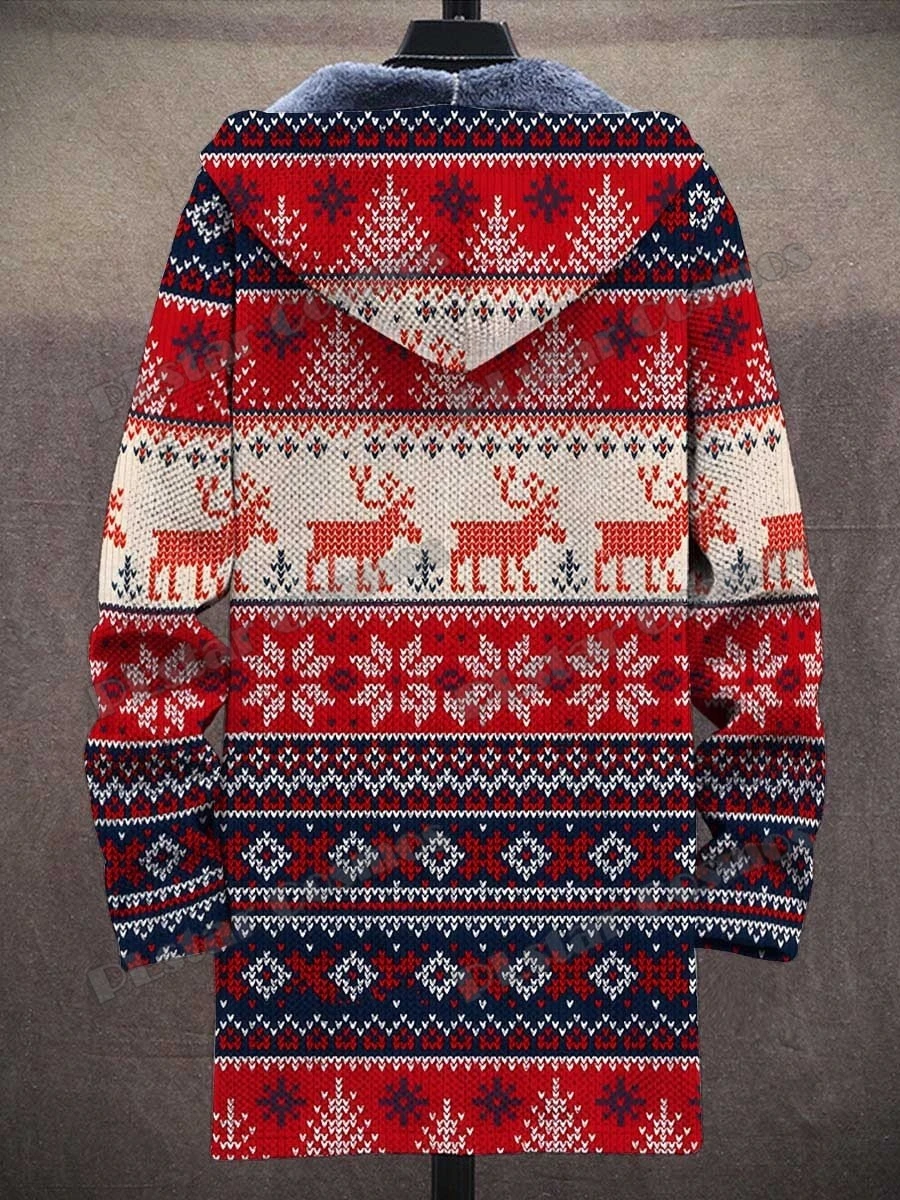 Christmas & Gradient Stripes Pattern 3D Printed Men's Fashion Plush Thick Hooded Coat Winter Casual Warm zipper jacket CM07