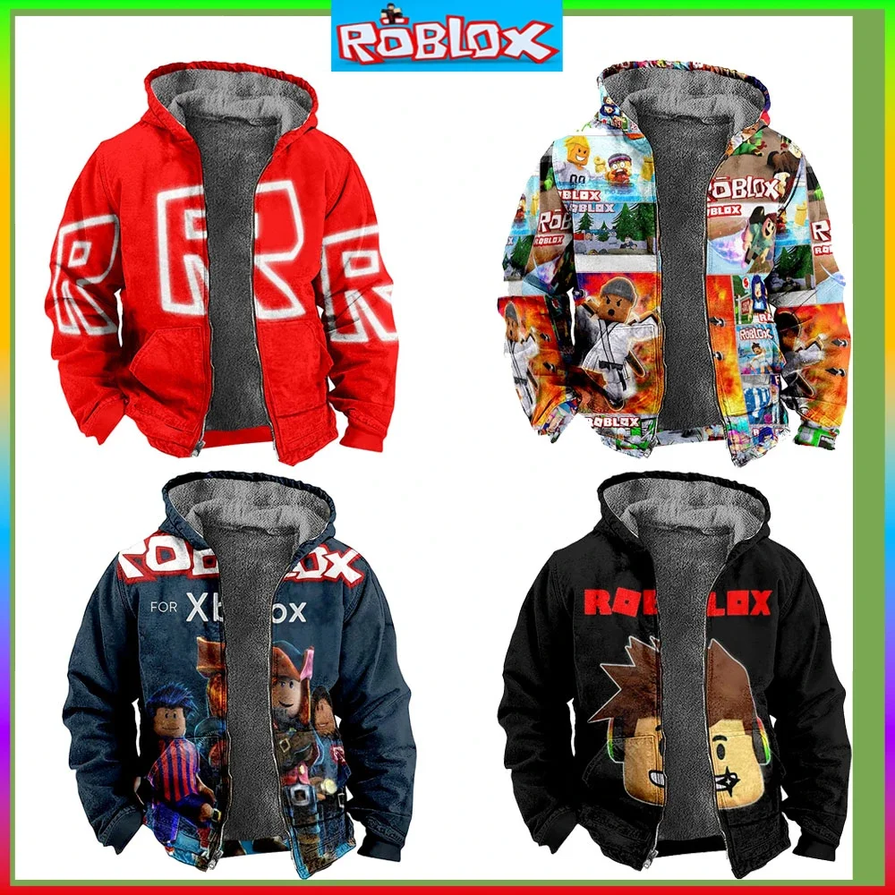 

Roblox Winter Printed Thickened Padded Zipper Student Long Sleeve Hoodie New Loose Collar Teenage Christmas Sweatshirt Cotton