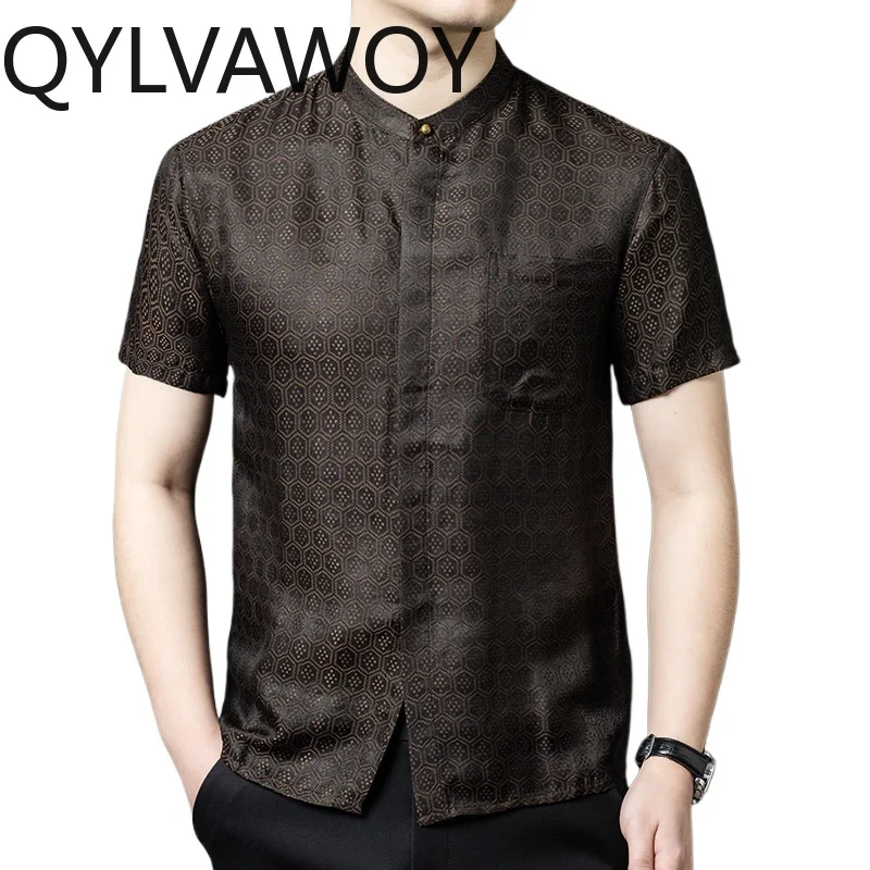 

QYLVAWOY Xiangyunsha Men's Shirts Vintage Shirt Short Sleeve Summer Summer Clothes for Man Camisas De Hombre Chinese Style Shirt