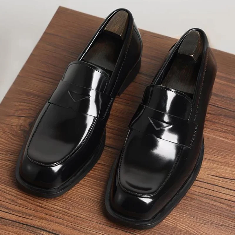 

High-end Color-rubbing Craftsmanship Cowhide Lining Square-toe Business Leather Shoes For Men Patent Leather Loafers