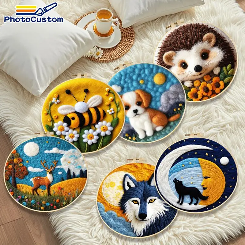 

PhotoCustom милая собака, шерстяной фетр, подарок, иглы для вышивания, наборы для валяния игл с животными для взрослых, домашний декор, поделки своими руками